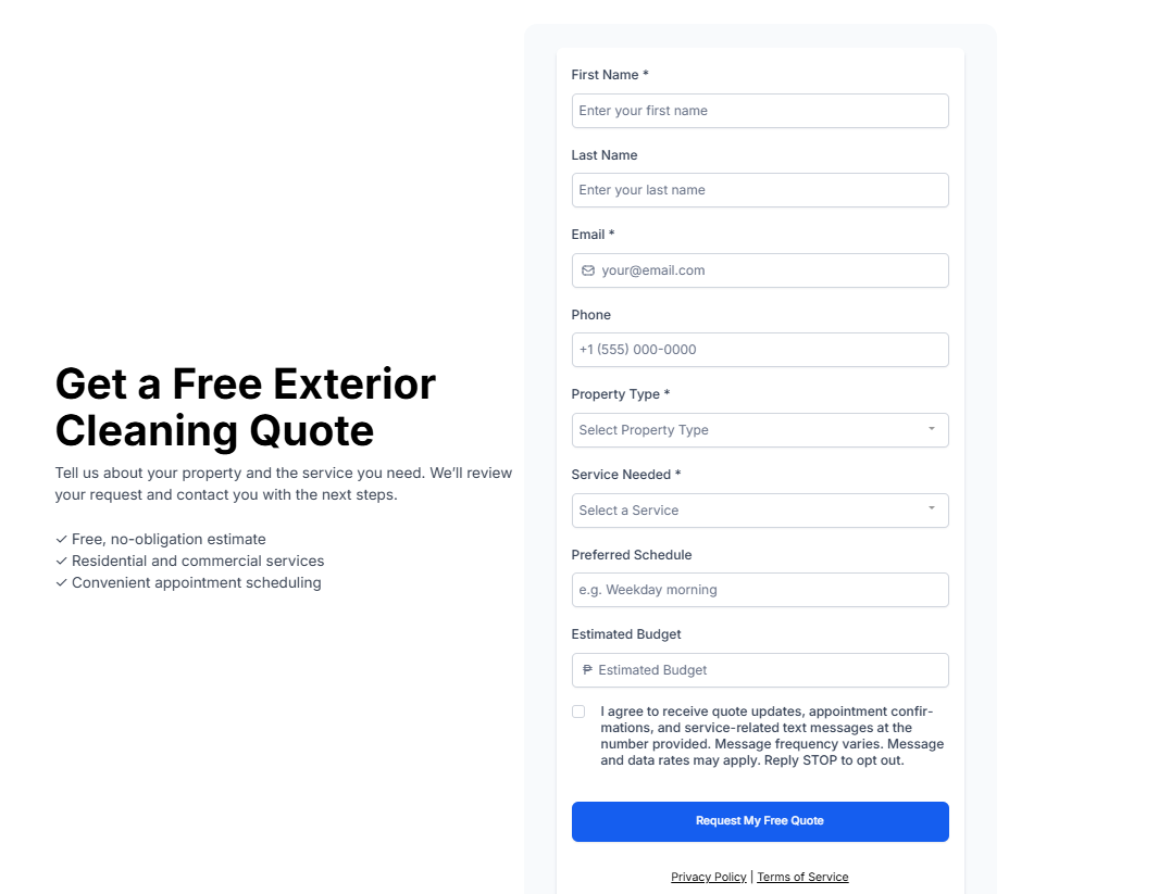 Request a Quote funnel page built in GoHighLevel.